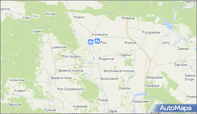mapa Rogienice gmina Włoszczowa, Rogienice gmina Włoszczowa na mapie Targeo