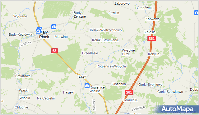 mapa Rogienice Piaseczne, Rogienice Piaseczne na mapie Targeo