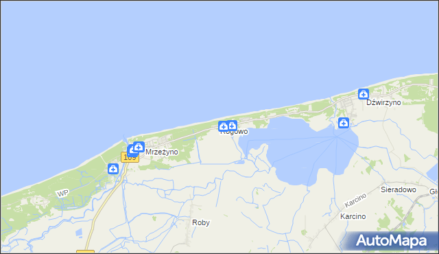 mapa Rogowo gmina Trzebiatów, Rogowo gmina Trzebiatów na mapie Targeo