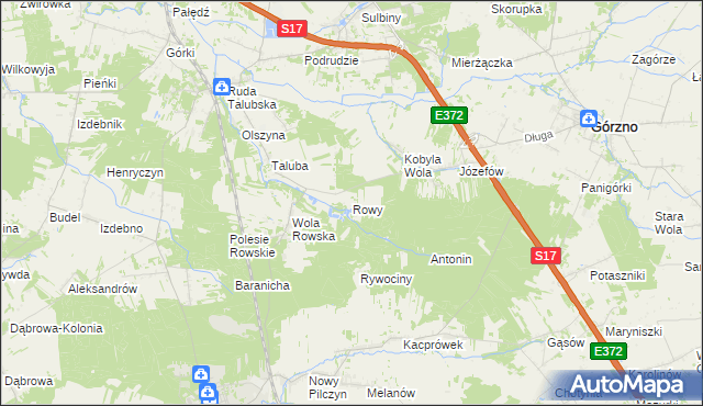 mapa Rowy gmina Łaskarzew, Rowy gmina Łaskarzew na mapie Targeo
