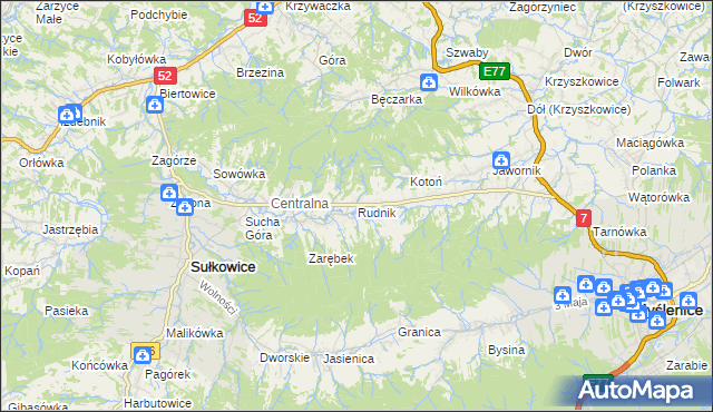 mapa Rudnik gmina Sułkowice, Rudnik gmina Sułkowice na mapie Targeo