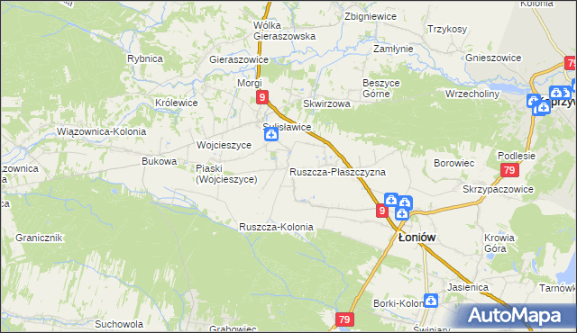 mapa Ruszcza-Płaszczyzna, Ruszcza-Płaszczyzna na mapie Targeo