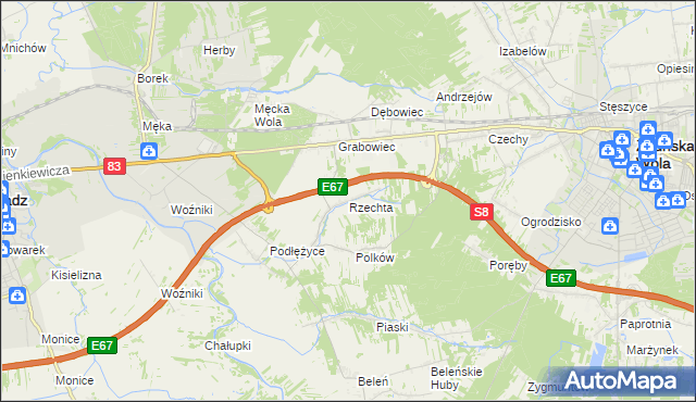 mapa Rzechta gmina Sieradz, Rzechta gmina Sieradz na mapie Targeo