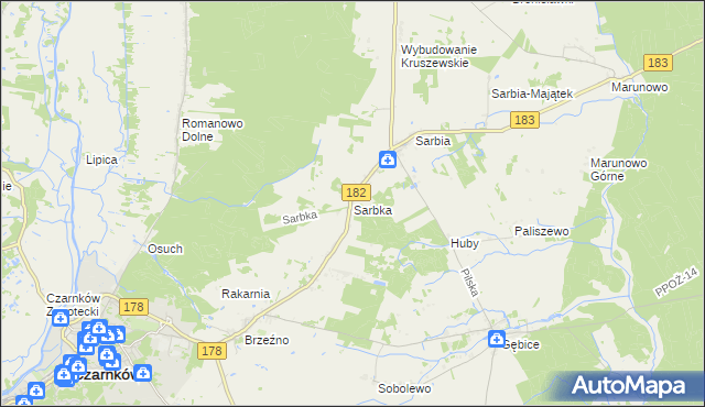 mapa Sarbka gmina Czarnków, Sarbka gmina Czarnków na mapie Targeo