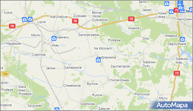 mapa Sędziejowice gmina Chmielnik, Sędziejowice gmina Chmielnik na mapie Targeo