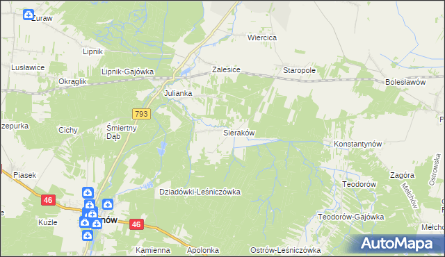 mapa Sieraków gmina Przyrów, Sieraków gmina Przyrów na mapie Targeo