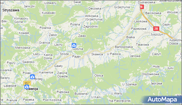 mapa Skawica, Skawica na mapie Targeo