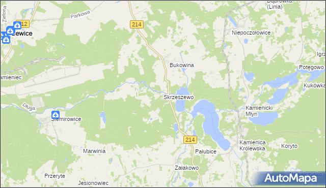 mapa Skrzeszewo gmina Sierakowice, Skrzeszewo gmina Sierakowice na mapie Targeo