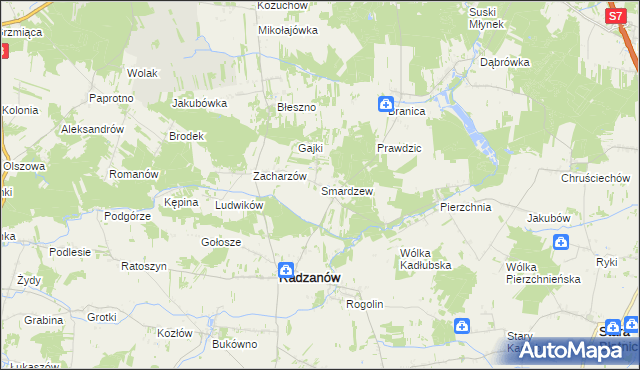 mapa Smardzew gmina Radzanów, Smardzew gmina Radzanów na mapie Targeo