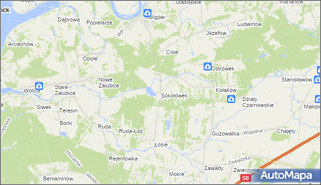 mapa Sokołówek gmina Dąbrówka, Sokołówek gmina Dąbrówka na mapie Targeo