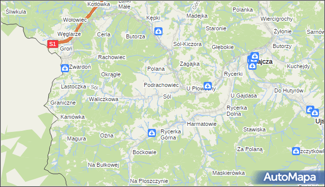 mapa Sól gmina Rajcza, Sól gmina Rajcza na mapie Targeo