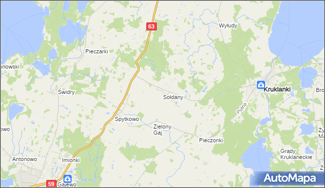 mapa Sołdany gmina Giżycko, Sołdany gmina Giżycko na mapie Targeo