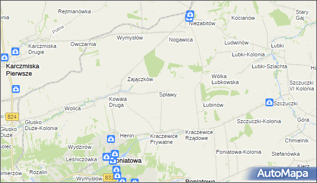 mapa Spławy gmina Poniatowa, Spławy gmina Poniatowa na mapie Targeo
