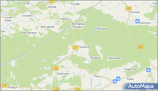 mapa Średnica gmina Czarnków, Średnica gmina Czarnków na mapie Targeo