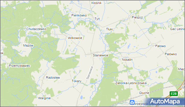 mapa Staniewice, Staniewice na mapie Targeo