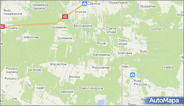 mapa Stanisławów gmina Fałków, Stanisławów gmina Fałków na mapie Targeo