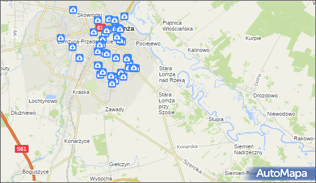 mapa Stara Łomża przy Szosie, Stara Łomża przy Szosie na mapie Targeo