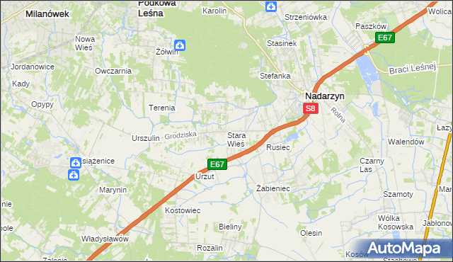 mapa Stara Wieś gmina Nadarzyn, Stara Wieś gmina Nadarzyn na mapie Targeo