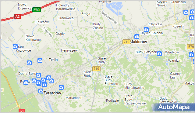 mapa Stare Budy gmina Jaktorów, Stare Budy gmina Jaktorów na mapie Targeo