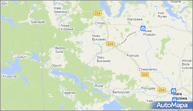 mapa Stary Bukowiec gmina Stara Kiszewa, Stary Bukowiec gmina Stara Kiszewa na mapie Targeo