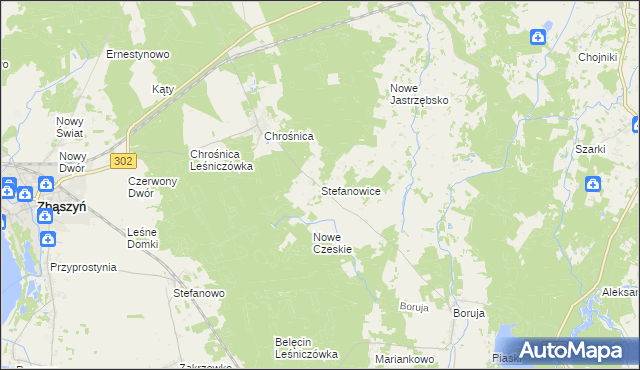 mapa Stefanowice gmina Zbąszyń, Stefanowice gmina Zbąszyń na mapie Targeo