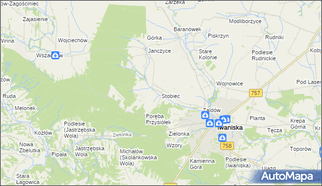 mapa Stobiec gmina Iwaniska, Stobiec gmina Iwaniska na mapie Targeo