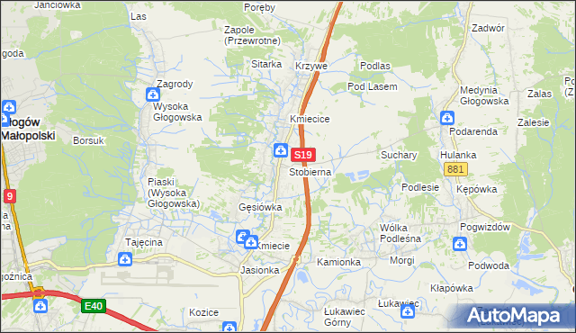 mapa Stobierna gmina Trzebownisko, Stobierna gmina Trzebownisko na mapie Targeo