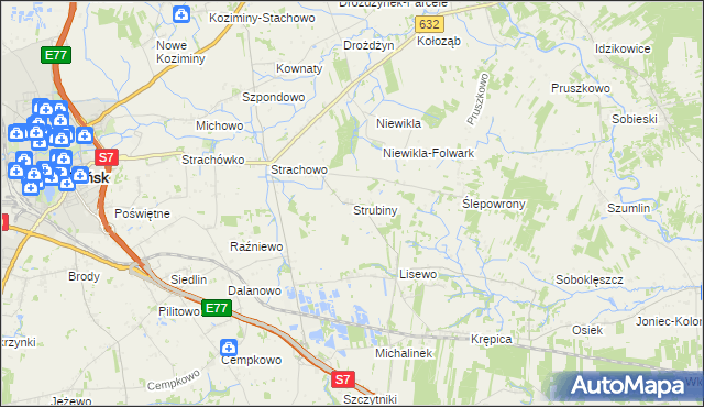 mapa Strubiny gmina Płońsk, Strubiny gmina Płońsk na mapie Targeo