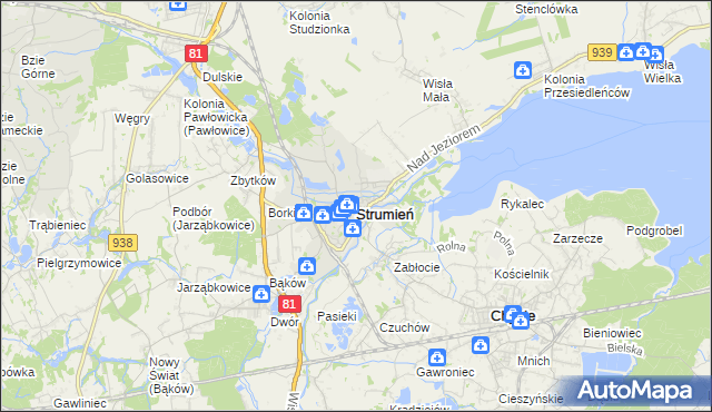 mapa Strumień powiat cieszyński, Strumień powiat cieszyński na mapie Targeo
