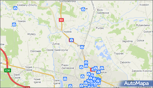 mapa Strzała gmina Siedlce, Strzała gmina Siedlce na mapie Targeo