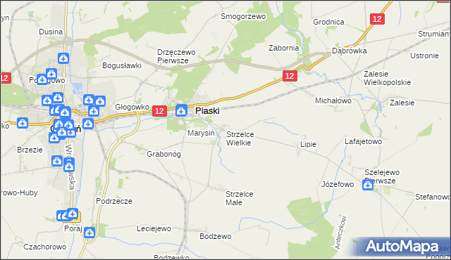 mapa Strzelce Wielkie gmina Piaski, Strzelce Wielkie gmina Piaski na mapie Targeo