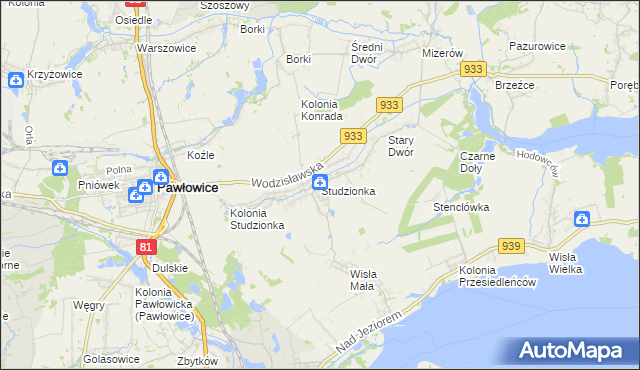 mapa Studzionka gmina Pszczyna, Studzionka gmina Pszczyna na mapie Targeo