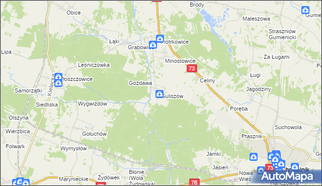 mapa Suliszów gmina Chmielnik, Suliszów gmina Chmielnik na mapie Targeo