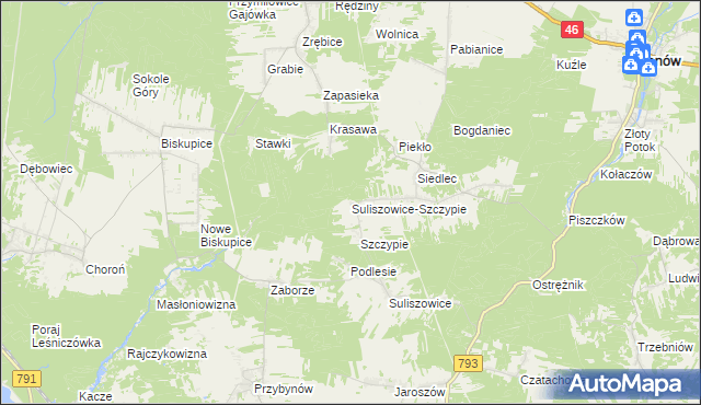 mapa Suliszowice-Szczypie, Suliszowice-Szczypie na mapie Targeo