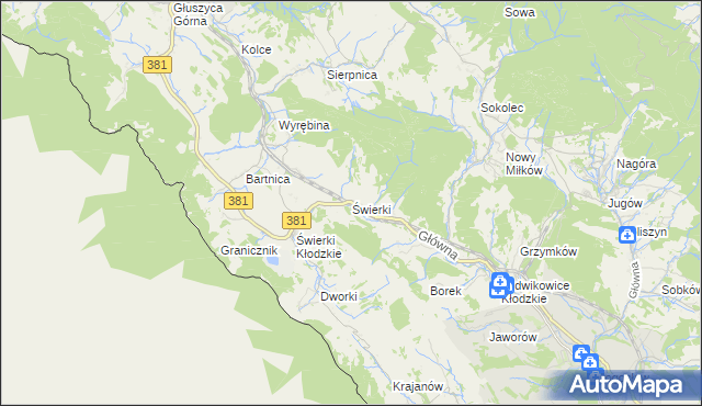 mapa Świerki gmina Nowa Ruda, Świerki gmina Nowa Ruda na mapie Targeo