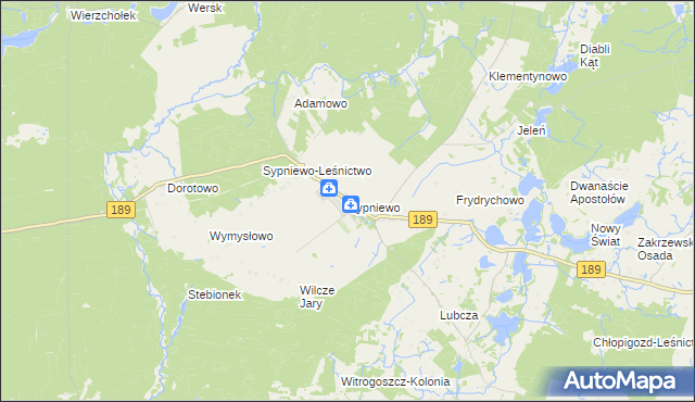 mapa Sypniewo gmina Więcbork, Sypniewo gmina Więcbork na mapie Targeo