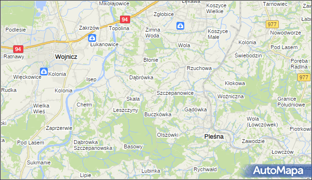 mapa Szczepanowice gmina Pleśna, Szczepanowice gmina Pleśna na mapie Targeo