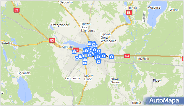 mapa Szczytno, Szczytno na mapie Targeo