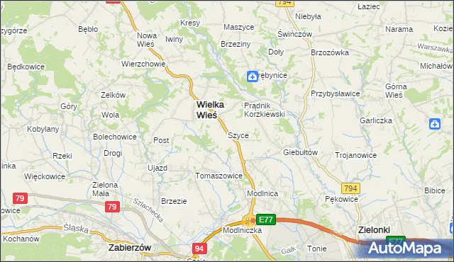 mapa Szyce gmina Wielka Wieś, Szyce gmina Wielka Wieś na mapie Targeo