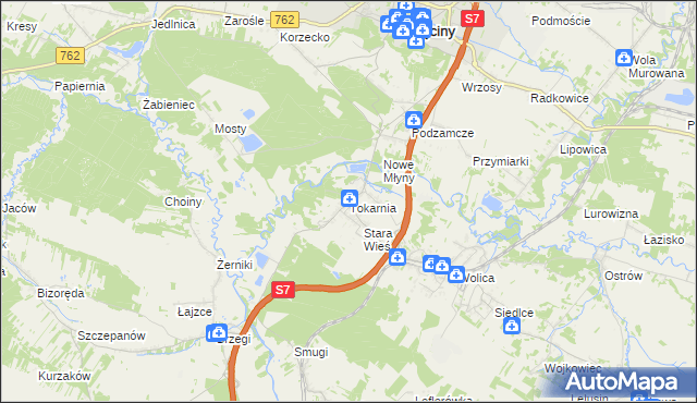 mapa Tokarnia gmina Chęciny, Tokarnia gmina Chęciny na mapie Targeo