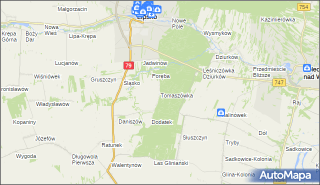 mapa Tomaszówka gmina Lipsko, Tomaszówka gmina Lipsko na mapie Targeo