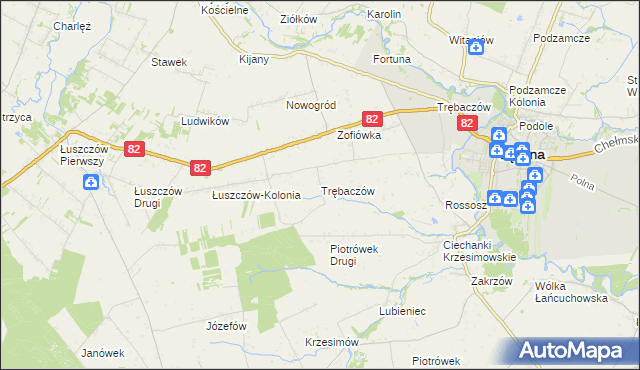 mapa Trębaczów gmina Łęczna, Trębaczów gmina Łęczna na mapie Targeo