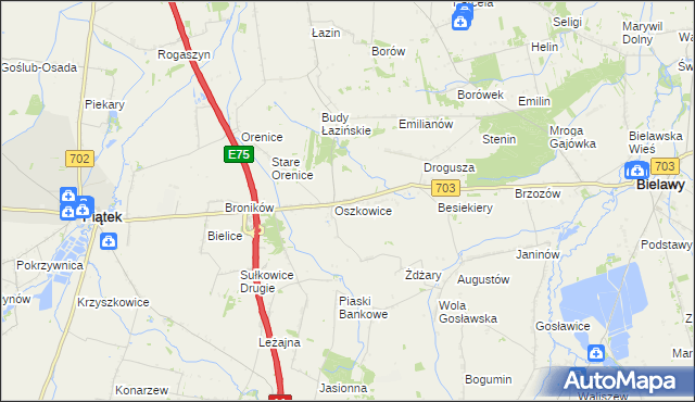 mapa Trzaskowice gmina Bielawy, Trzaskowice gmina Bielawy na mapie Targeo