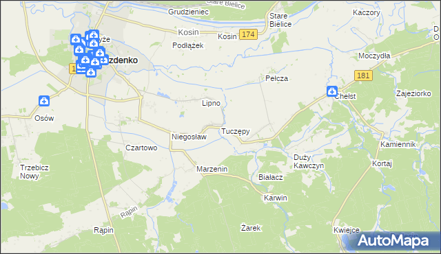 mapa Tuczępy gmina Drezdenko, Tuczępy gmina Drezdenko na mapie Targeo