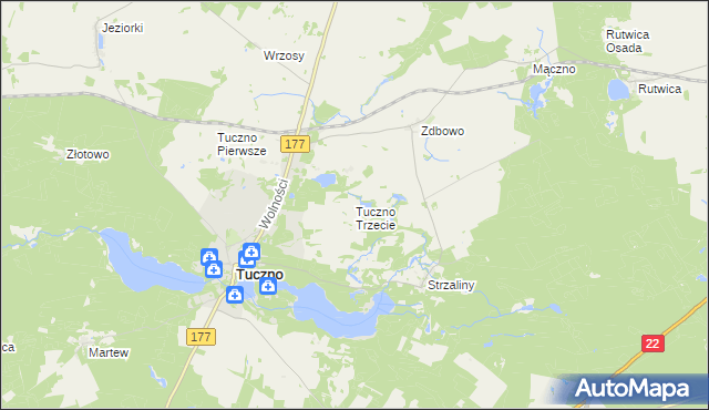 mapa Tuczno Trzecie, Tuczno Trzecie na mapie Targeo