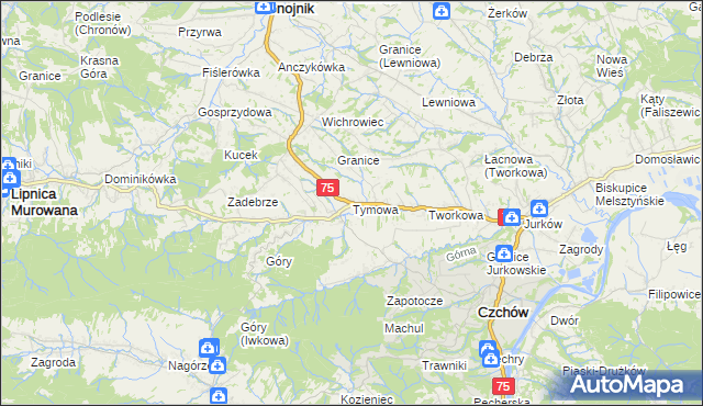 mapa Tymowa gmina Czchów, Tymowa gmina Czchów na mapie Targeo