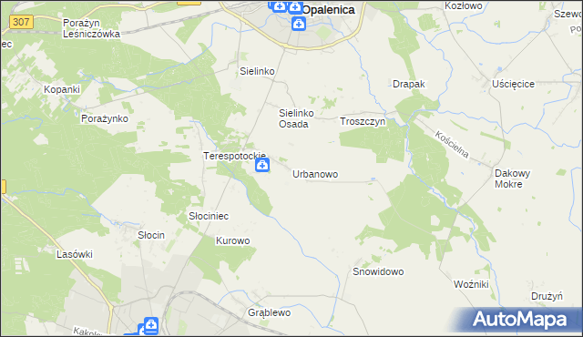mapa Urbanowo gmina Opalenica, Urbanowo gmina Opalenica na mapie Targeo