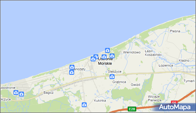 mapa Ustronie Morskie, Ustronie Morskie na mapie Targeo