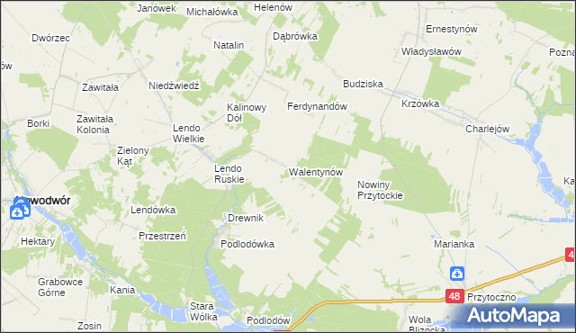 mapa Walentynów gmina Jeziorzany, Walentynów gmina Jeziorzany na mapie Targeo
