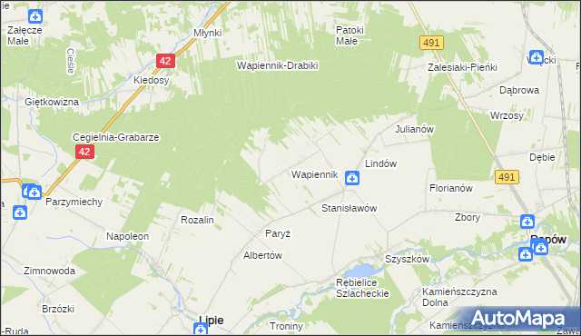 mapa Wapiennik gmina Lipie, Wapiennik gmina Lipie na mapie Targeo